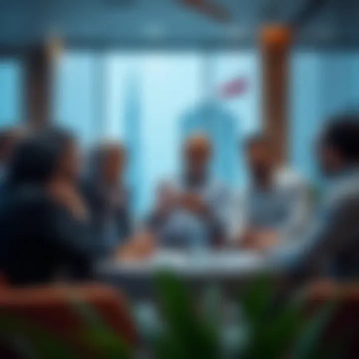 A diverse group of investors discussing property opportunities in Dubai