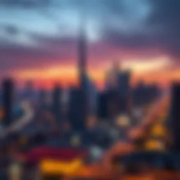 A stunning view of Dubai's skyline at sunset.