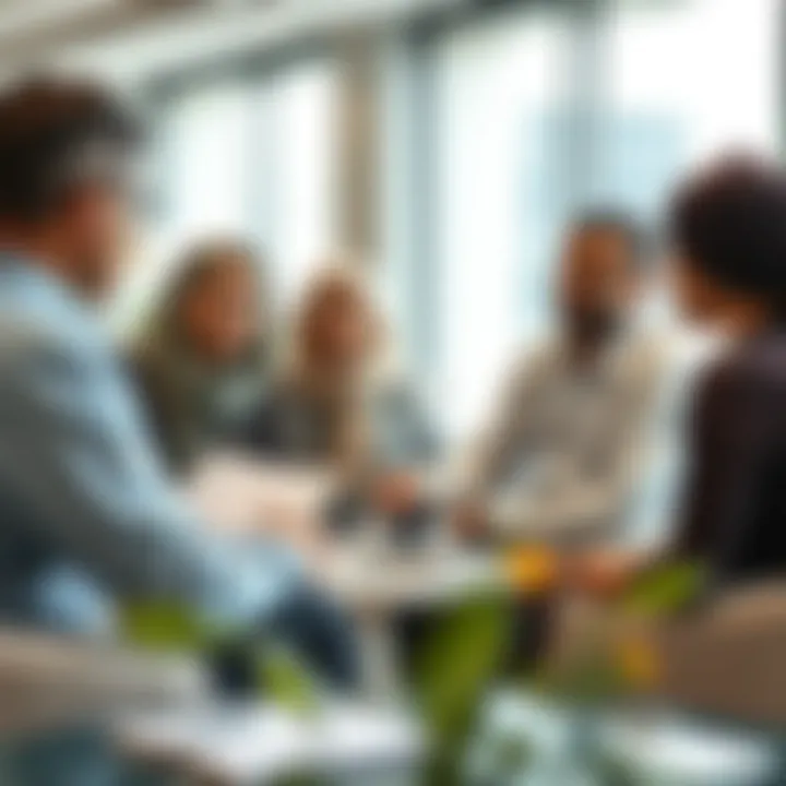 Collaborative Retirement Planning A group of expatriates discussing retirement options in a modern office setting