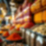 Colorful spices displayed in vibrant containers