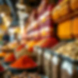 Colorful spices displayed in vibrant containers