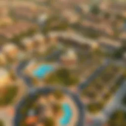 Aerial view of Villanova Dubai showcasing its lush landscapes