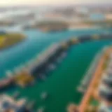 Aerial view of Yas Water Edge showcasing the stunning waterfront properties and lush green spaces.