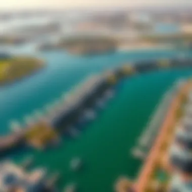 Breathtaking Aerial Perspective of Yas Water Edge Aerial view of Yas Water Edge showcasing the stunning waterfront properties and lush green spaces.